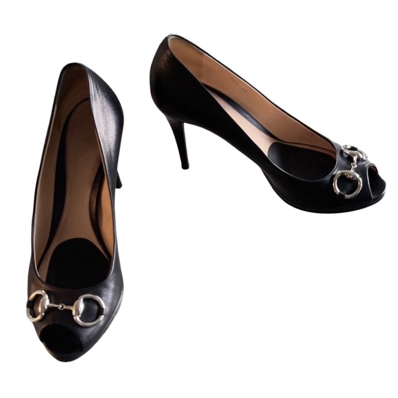 Gucci Horsebit Peep Toe Classic Heels - Picture 1 of 8